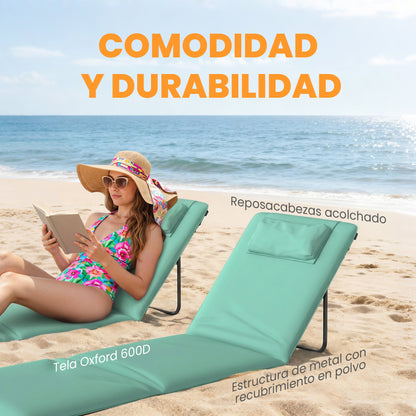Outsunny 2 Esterillas De Playa Plegable Con Respaldo Ajustable Verde_5