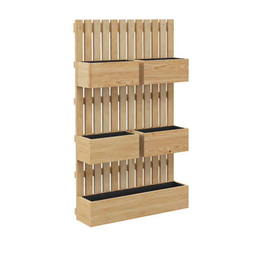 Outsunny Jardinera De Pared Con Enrejado De Madera 5 Macetas Móviles 60x16x100cm_0