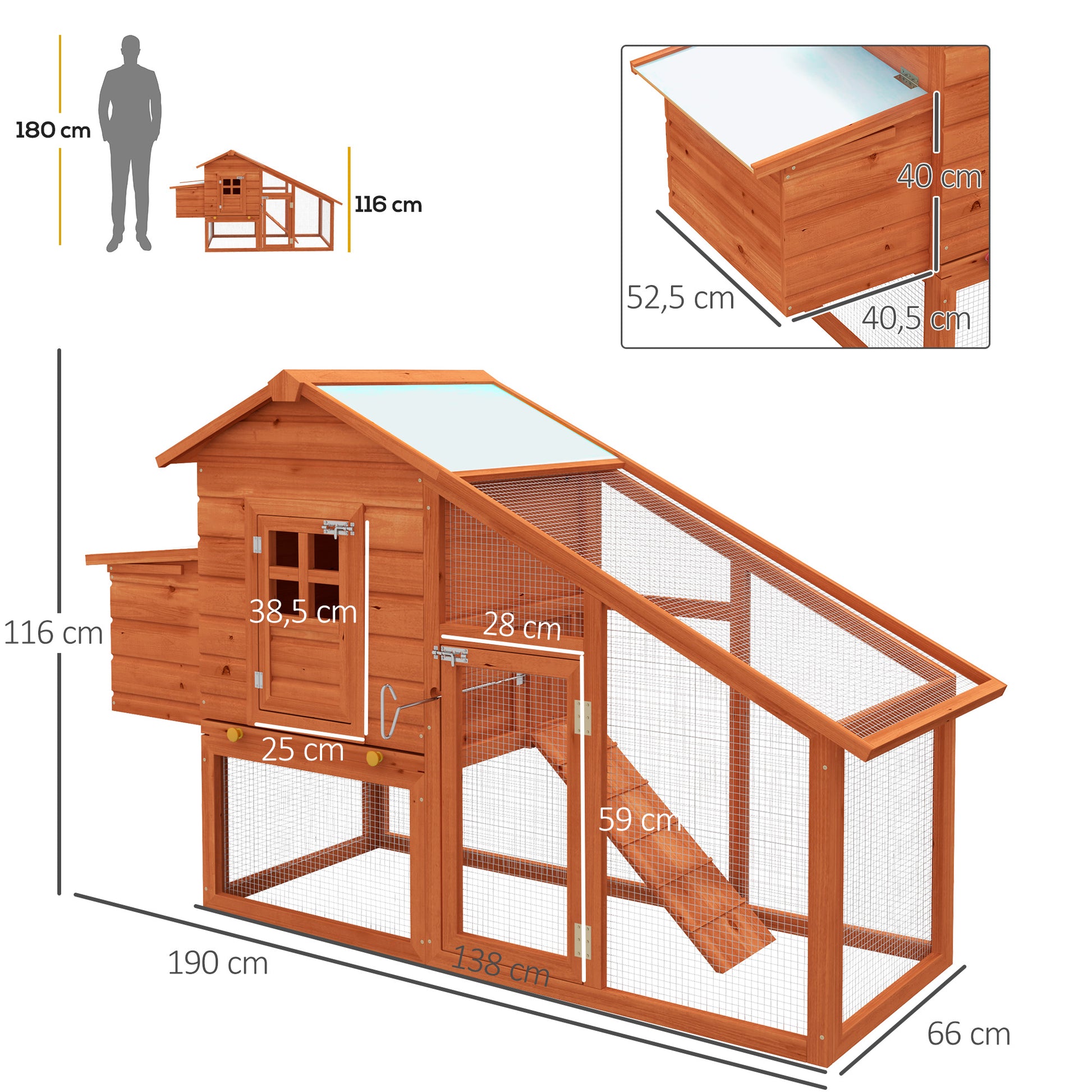 Pawhut Gallinero Corral De Madera Exterior Gallinas Con Caja Nido Bandeja_2