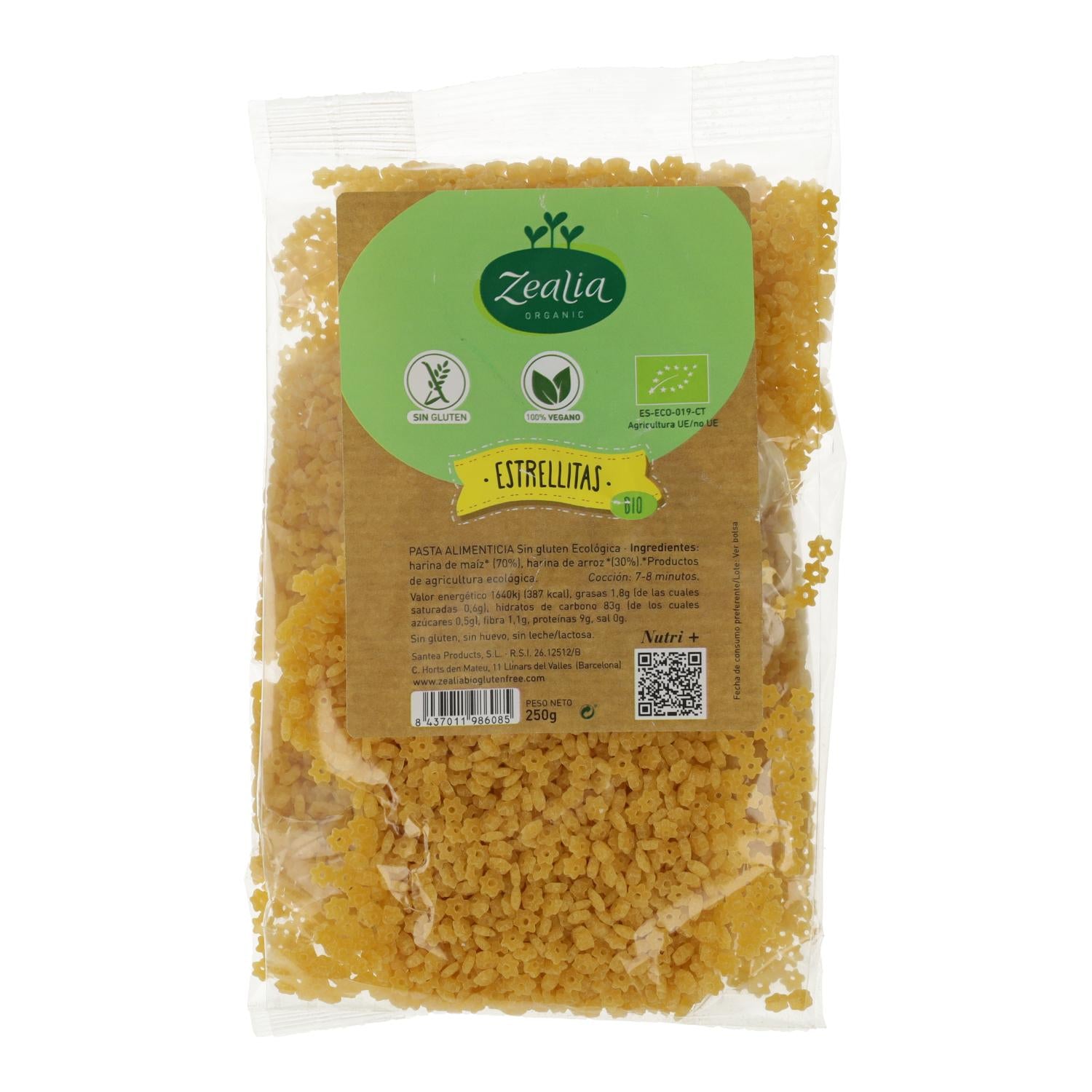 Estrelas de farinha de milho biológica sem glúten da Zealia, 250g