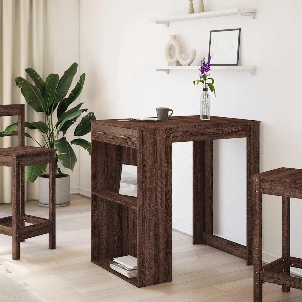Mesa Alta De Bar Madera Ingeniería Marrón Roble 102x70x103,5 Cm_1
