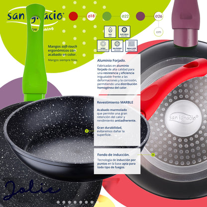 Juego De 3 Sartenes 18/22/26 Cm San Ignacio Y 3 Herméticos Apilables En Color, Colección Jolie, Aluminio Forjado, Inducción_1