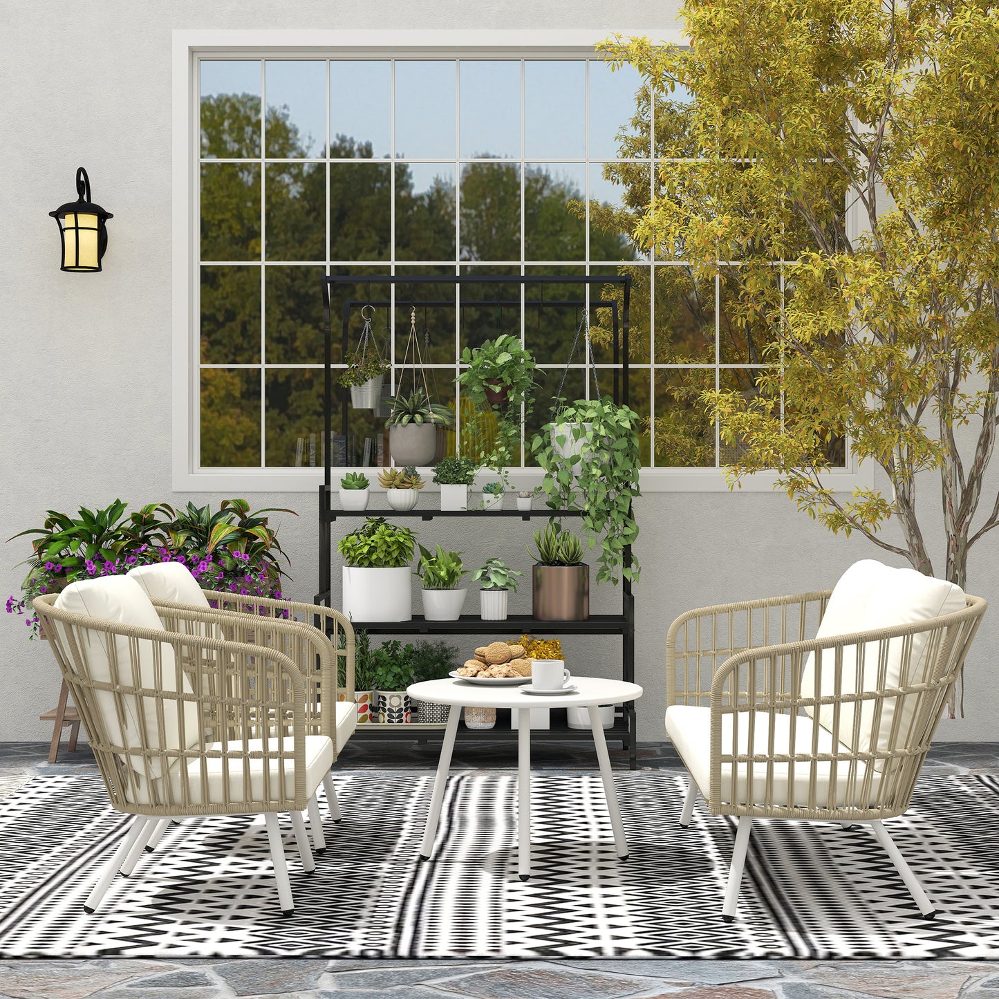 Outsunny Conjunto De Jardín Exterior De Ratán Sintético De 4 Piezas Natural_4