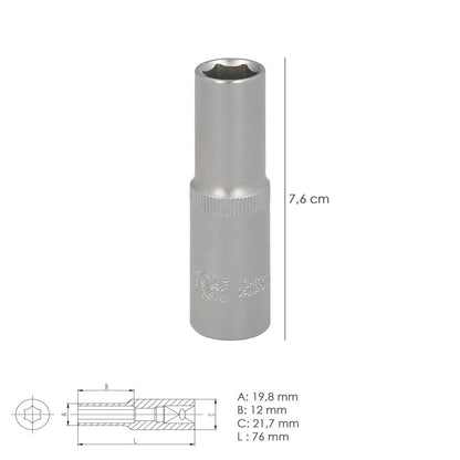 Llave Vaso 1/2 Hexagonal Larga 13 Mm. Perfil De 6 Caras. Acero Cromo Vanadio, Aristas Redondas_1