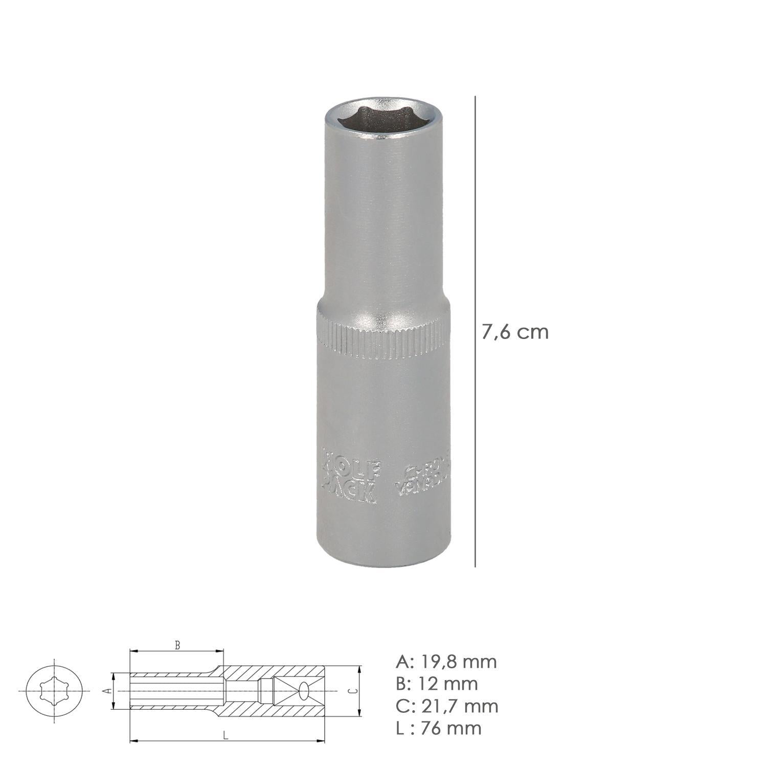 Llave Vaso 1/2 Hexagonal Larga 13 Mm. Perfil De 6 Caras. Acero Cromo Vanadio, Aristas Redondas_3