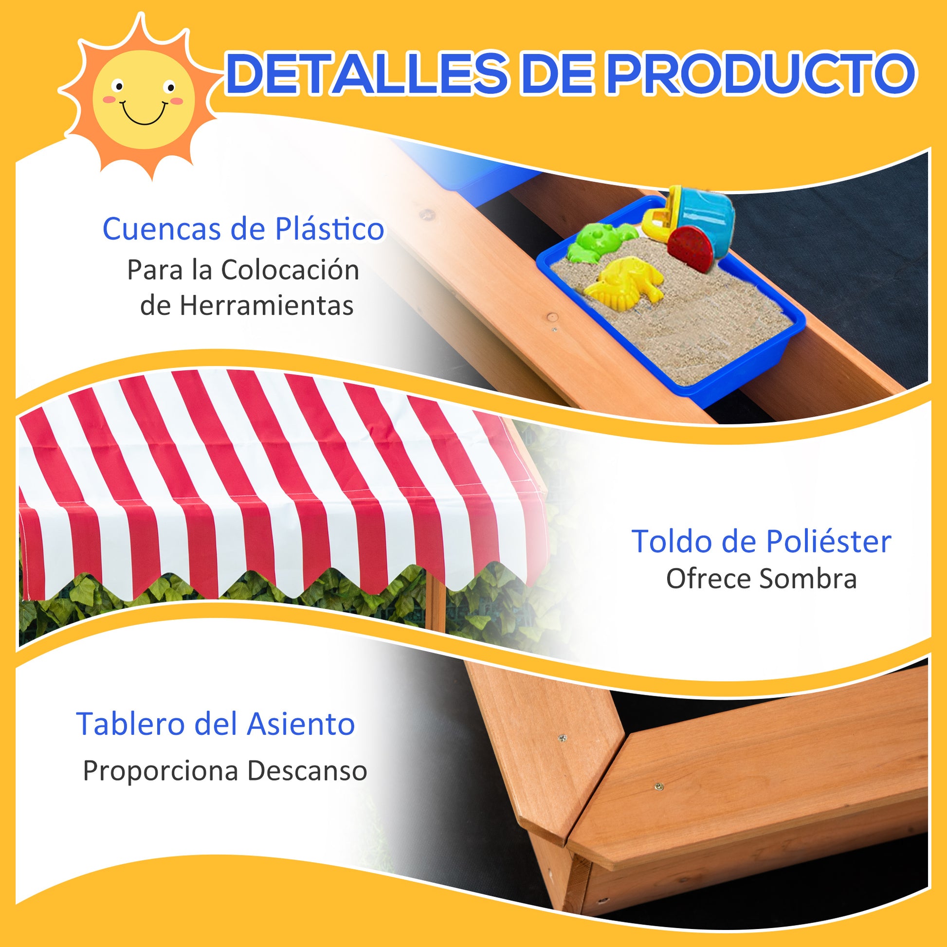 Outsunny Arenero Infantil Con Techo Inclinable Y Ajustable Para Niños De +3 Años_5