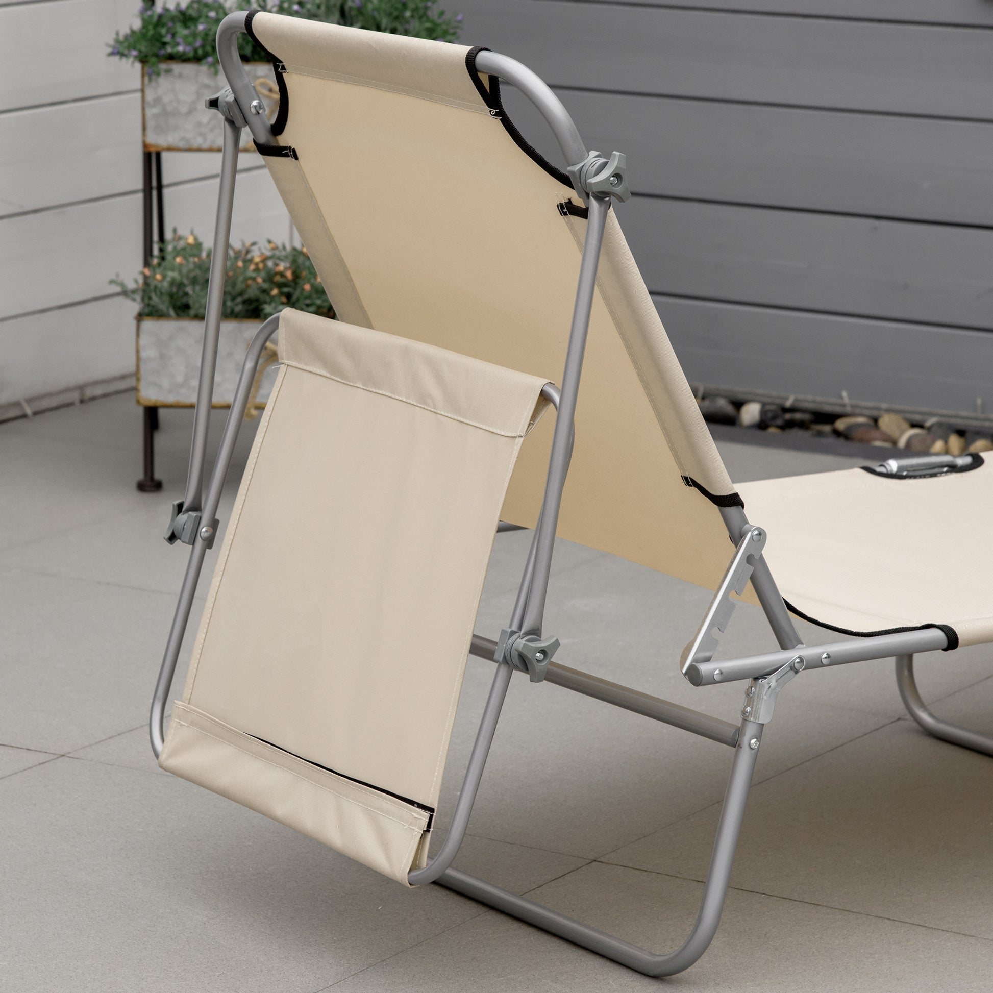Outsunny Conjunto De 2 Tumbonas Plegables Con Toldo 187x58x36 Cm Beige_3