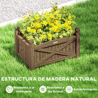 Outsunny Jardinera De Madera Elevada Para Plantas Flores Hierba 60x39x37 Cm Café_5