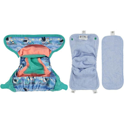 Fralda de pano de bambu com velcro pop-in Blue Puffin Close