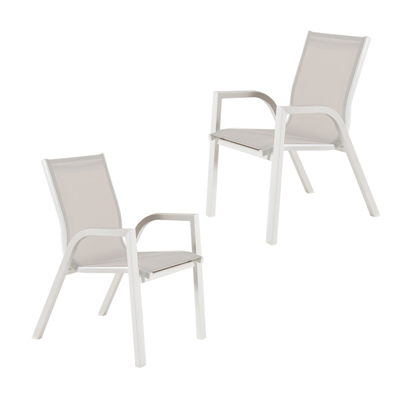 Pack 2 Sillones Apilables Para Exterior, Dimensiones Compactas, Aluminio Y Textilene, Color Blanco, Silla:90x66x56_0
