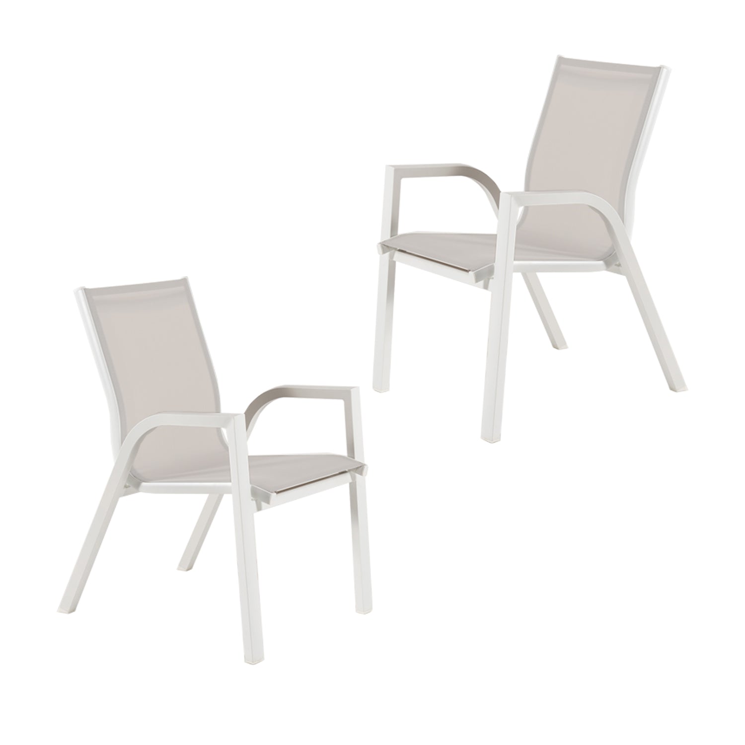 Pack 2 Sillones Apilables Para Exterior, Dimensiones Compactas, Aluminio Y Textilene, Color Blanco, Silla:90x66x56_0