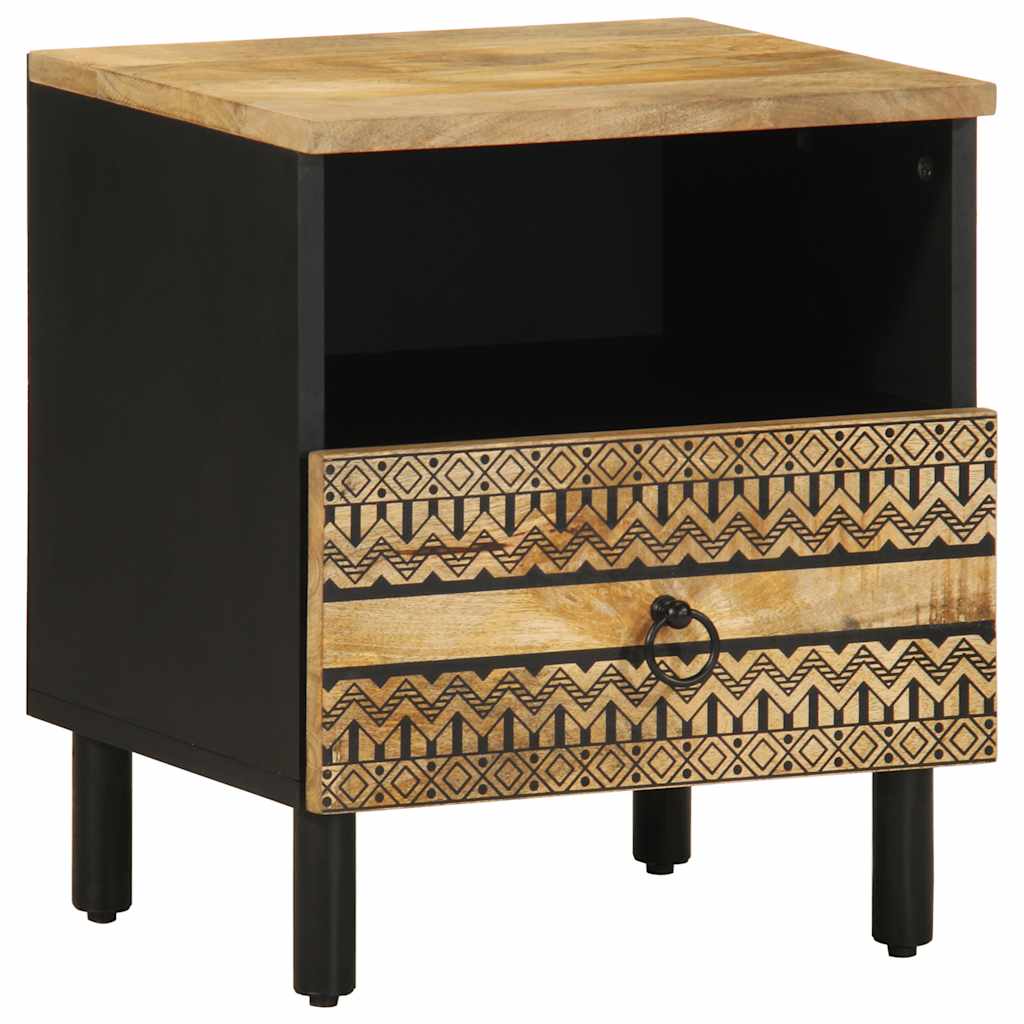 Mesitas De Noche 2 Uds Madera Mango Rugosa Negro 40x33x46 Cm_0