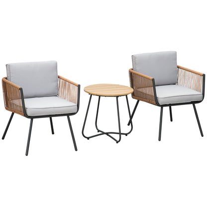 Outsunny Conjunto De Muebles De Jardín De Ratán Con 1 Mesa De Centro 2 Sillones_0