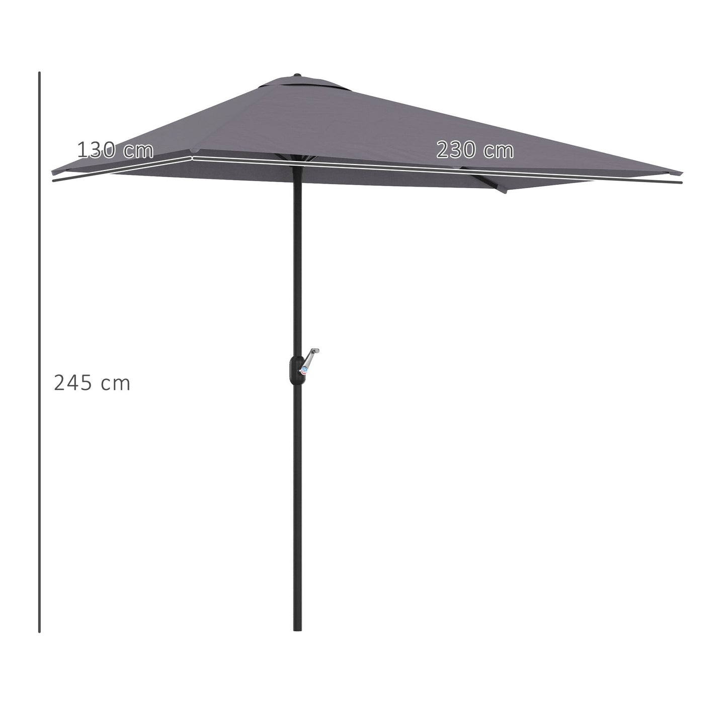 Outsunny Media Sombrilla 230x130x245 Cm Parasol De Pared Con Manivela Gris_2