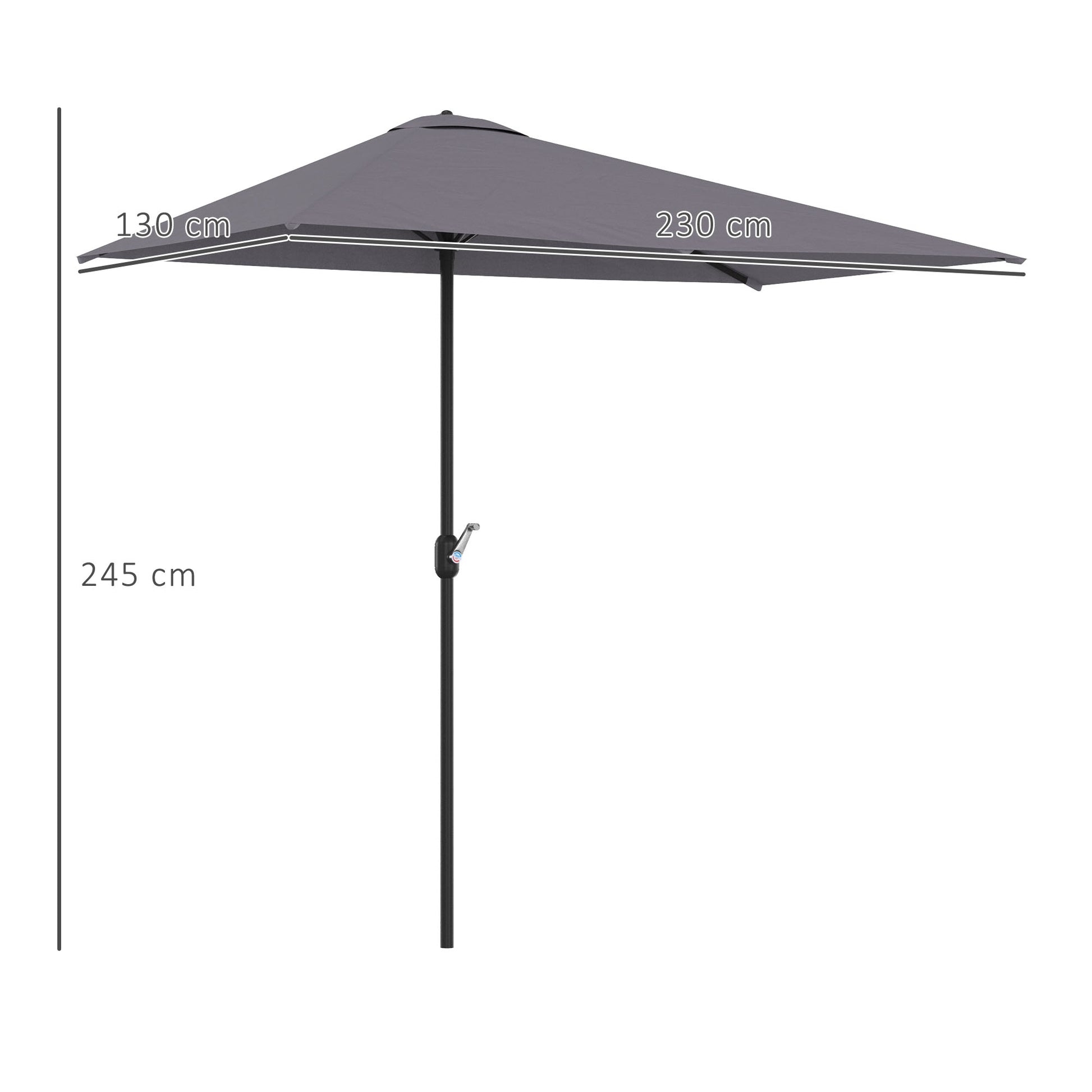 Outsunny Media Sombrilla 230x130x245 Cm Parasol De Pared Con Manivela Gris_2