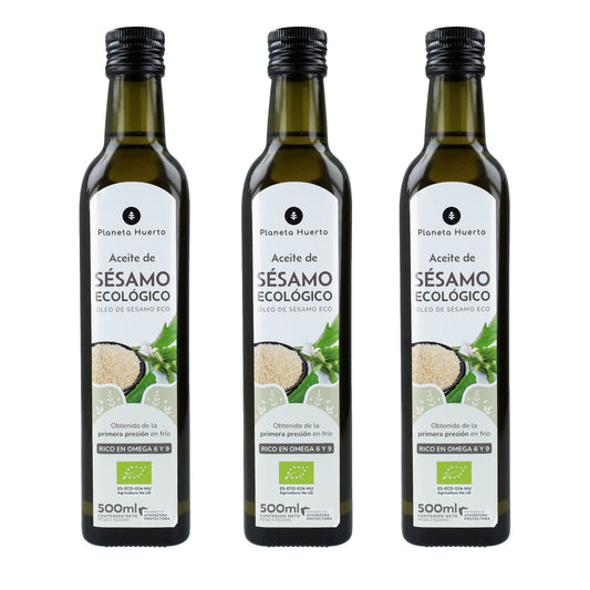 Pack de 3 Óleos de Sésamo Prensados ​​a Frio Planeta Huerto ECO 500 ml