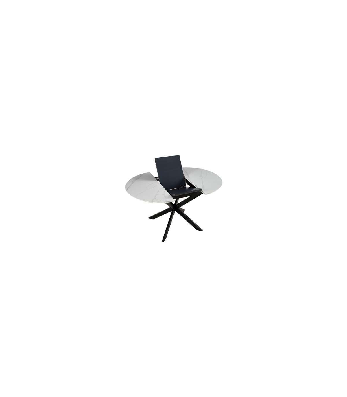 Mesa Redonda Extensible Ibiza Acabado Blanco/negro, 75cm(alto) 100-140cm(ancho) 100cm(largo)_4