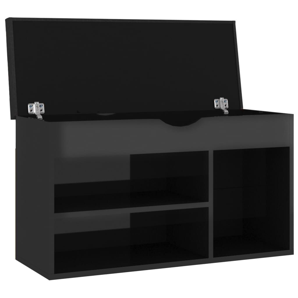 Vidaxl Vi Banco Zapatero Con Cojín Madera De Ingeniería Negro Brillo_3