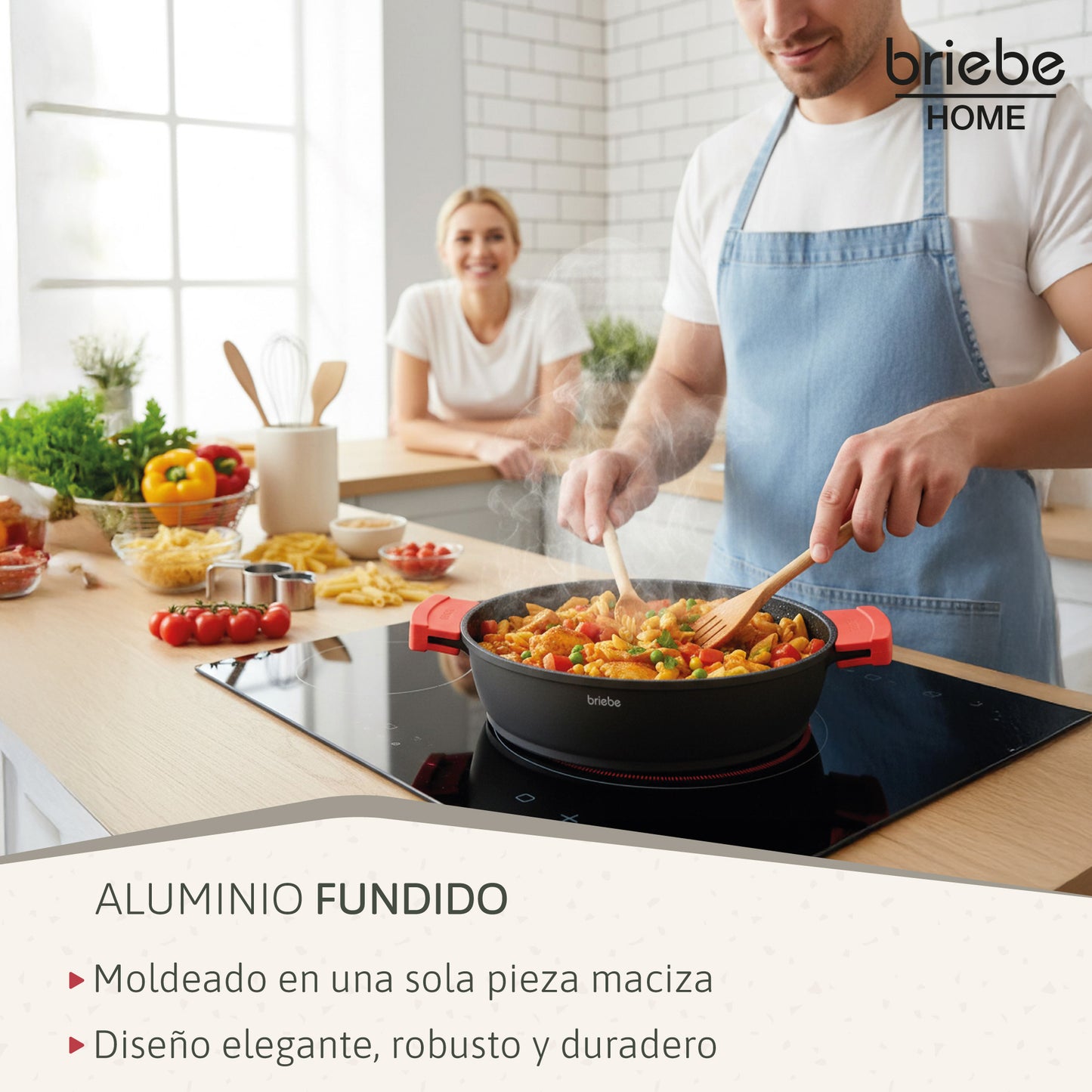 Briebe Cacerola Baja Cocina Inducción Antiadherente Titanio, Cazuela 36cm, Aluminio Fundido Sin Pfoa, Black Titanium_3