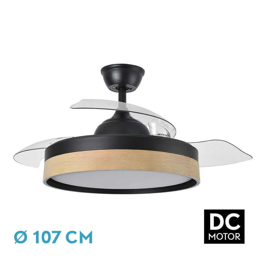 Ventilador Dc Iglu 72w 6120lm Negro/haya 3asp.desplegables 32/47x50/107d.3col,remoto, Temperatura, Memoria_0