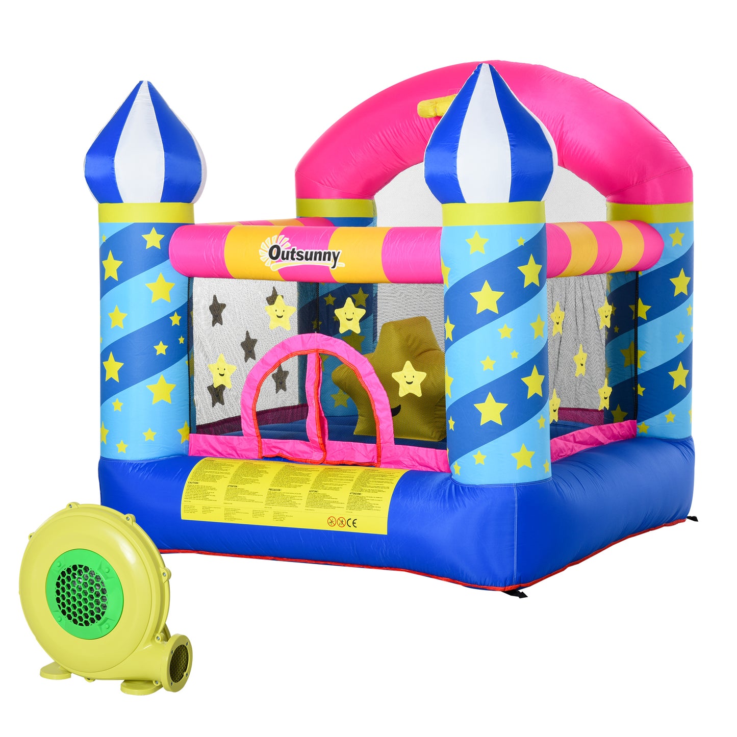 Outsunny Castillo Hinchable Infantil Estrellitas Cama De Salto Canasta Inflador_0