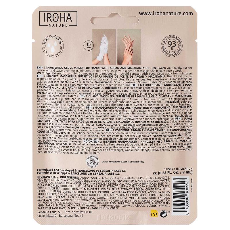 Máscara Nutritiva Iroha Nature com Óleo de Argão e Macadâmia - Luvas 2 x 9 ml