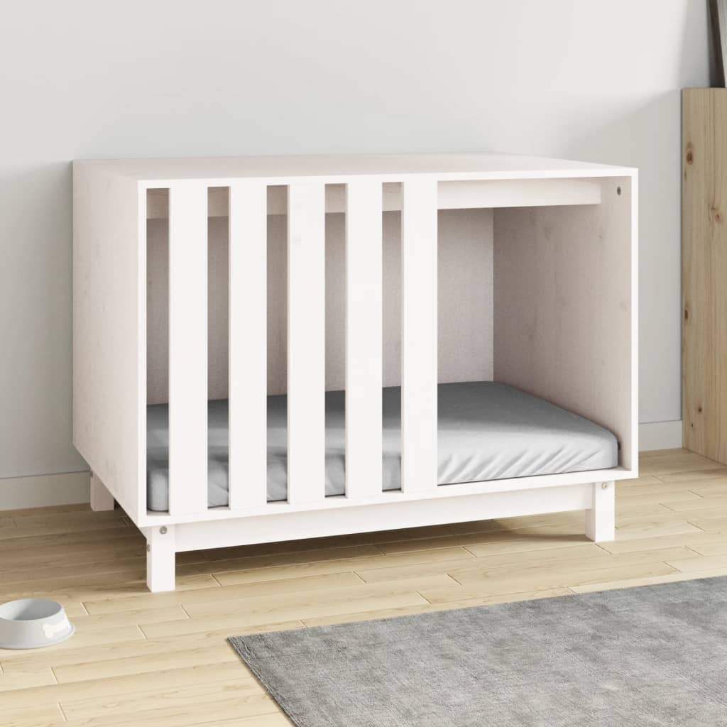 Caseta Para Perros Madera Maciza De Pino Blanco 90x60x67 Cm_2