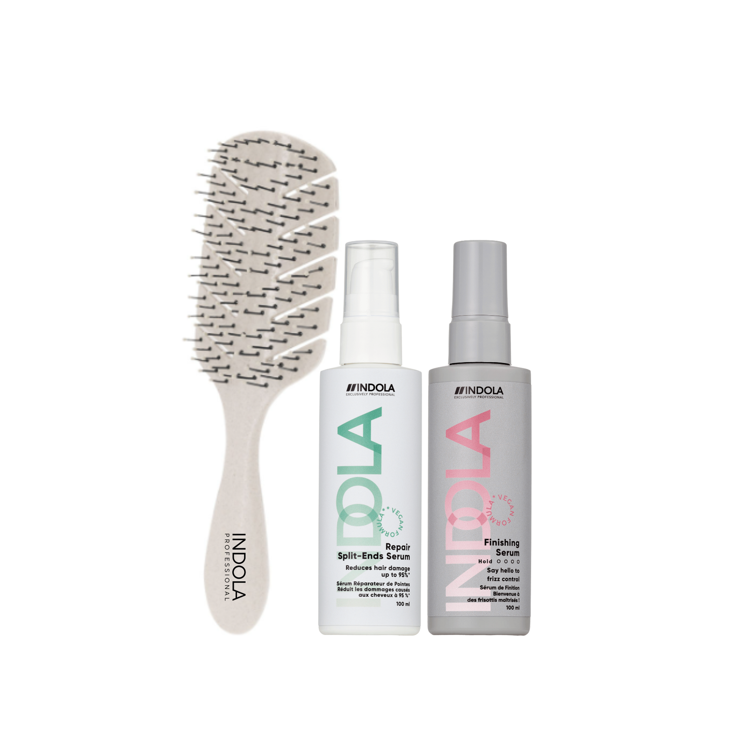 Indola Pack Puntas Abiertas: Tratamiento 100 ml + Sérum Anti-Frizz 100 ml + Peine Regalo para Cabello Dañado_0