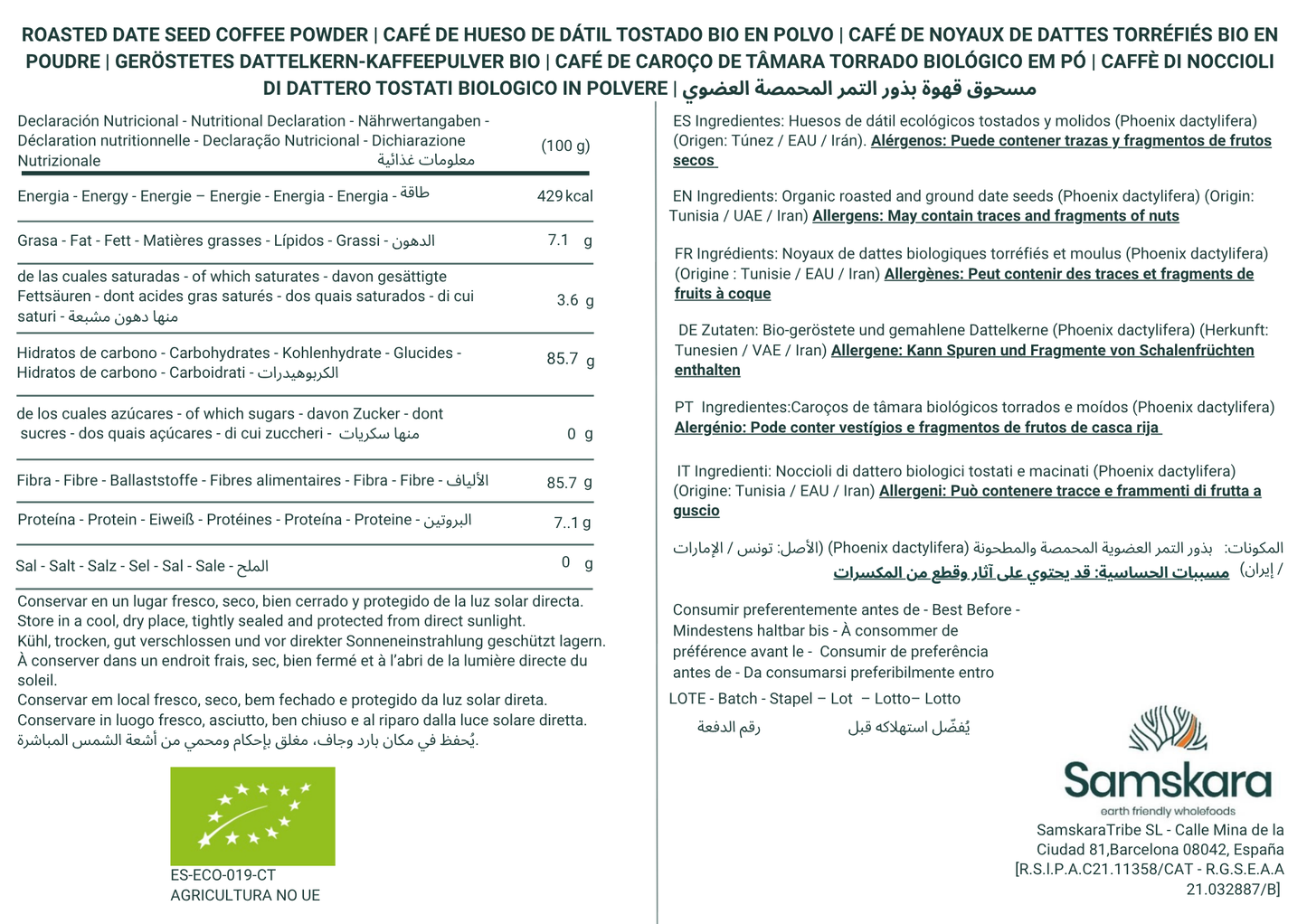 Café De Semilla De Dátil Tostado Bio - 250g | Alternativa Al Café Sin Cafeína Ecológica Vegana, Tueste Natural_1