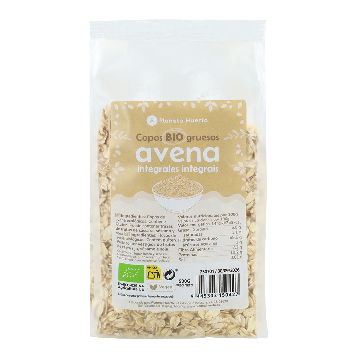 Flocos de Aveia Integral Grossos ECO Planeta Huerto 500 g