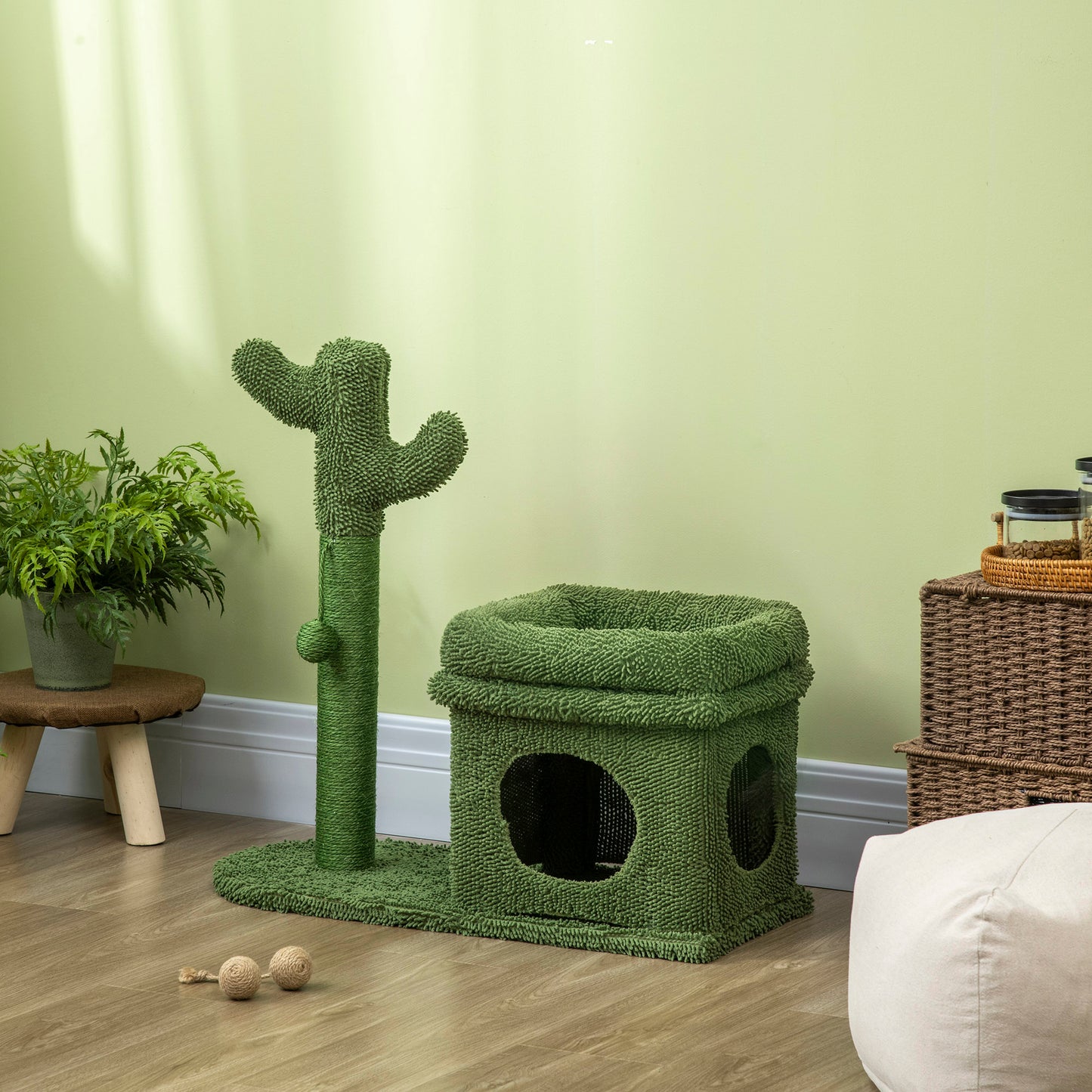 Pawhut Árbol Rascador De Cactus Para Gatos Altura Con Cama Caseta Poste Bola_1