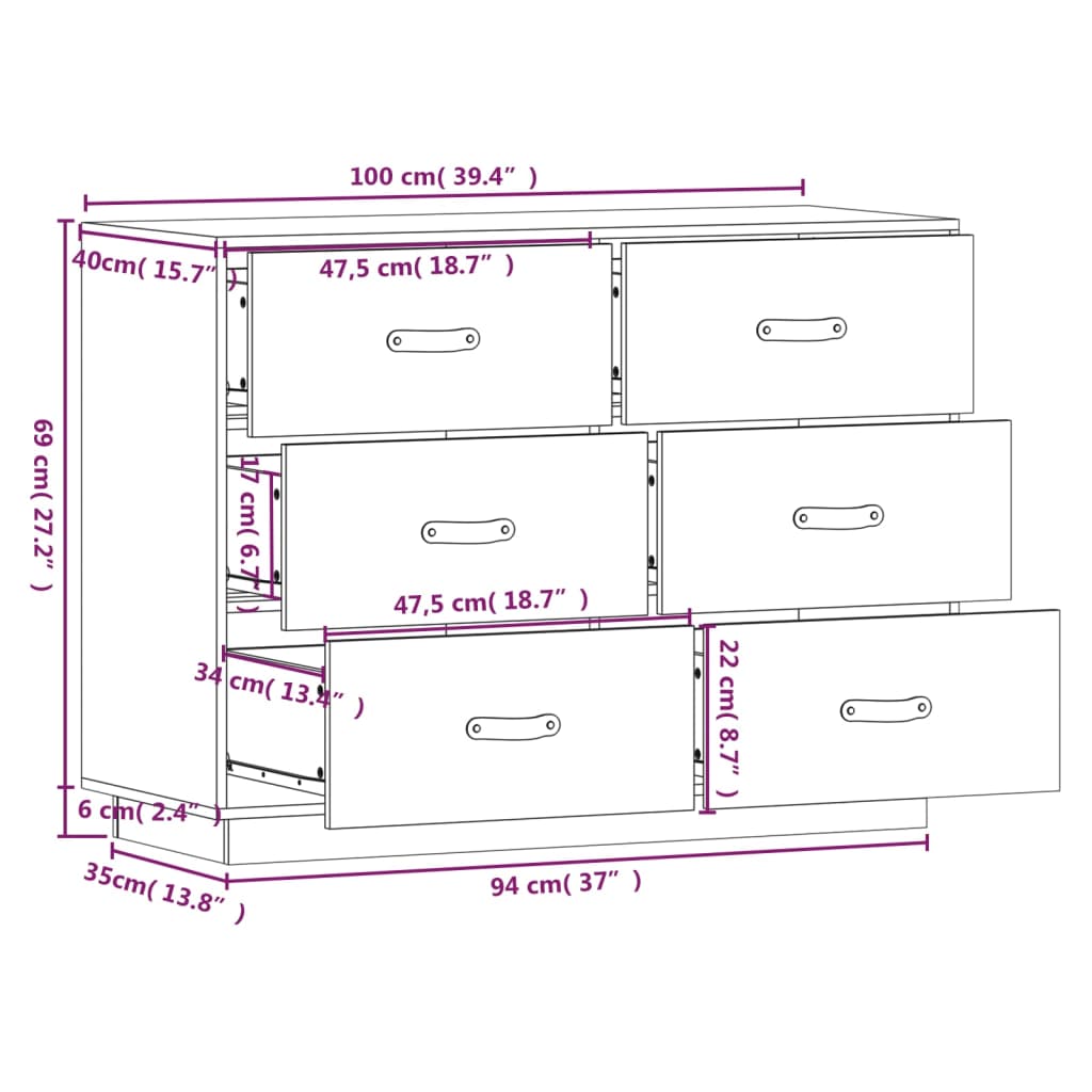Aparador Madera Maciza De Pino 100x40x75 Cm / Vetonek_3