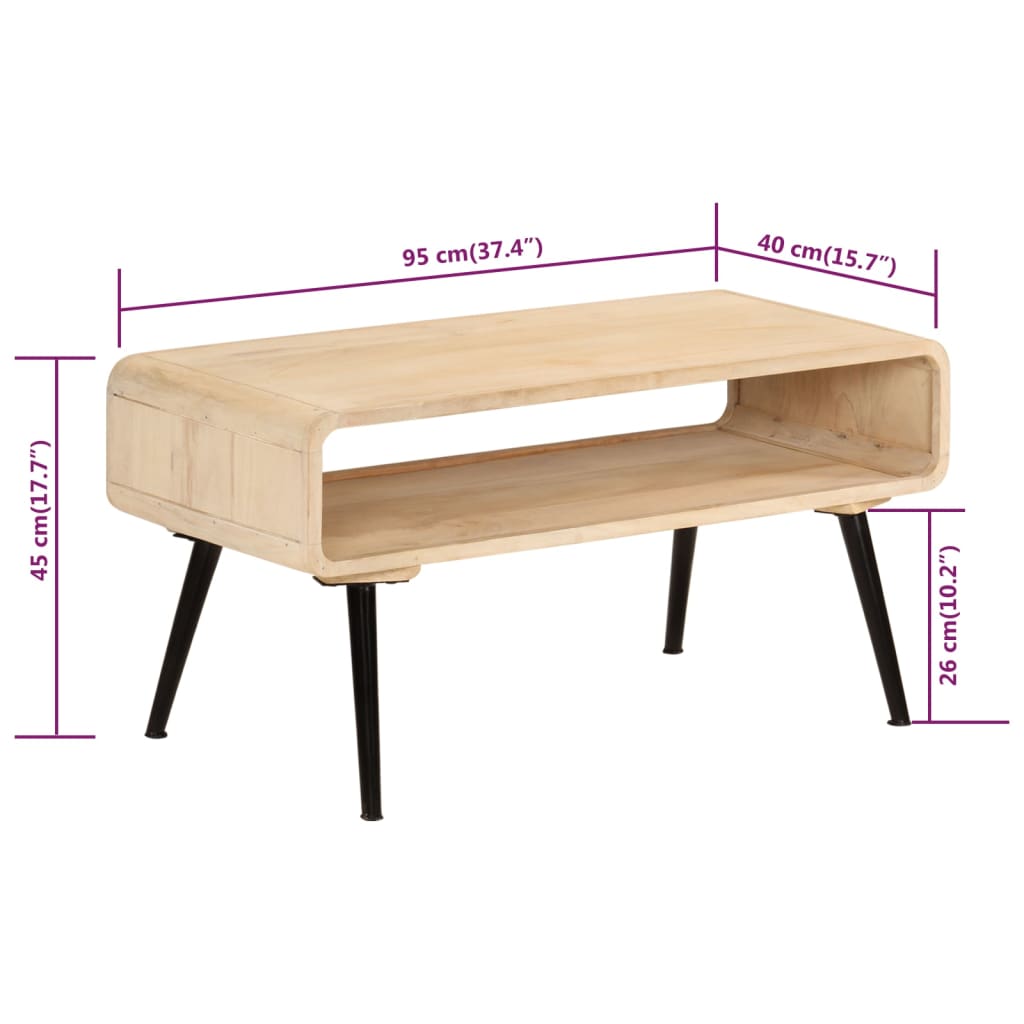 Mesa De Centro De Madera Maciza De Mango 95x40x45 Cm_4