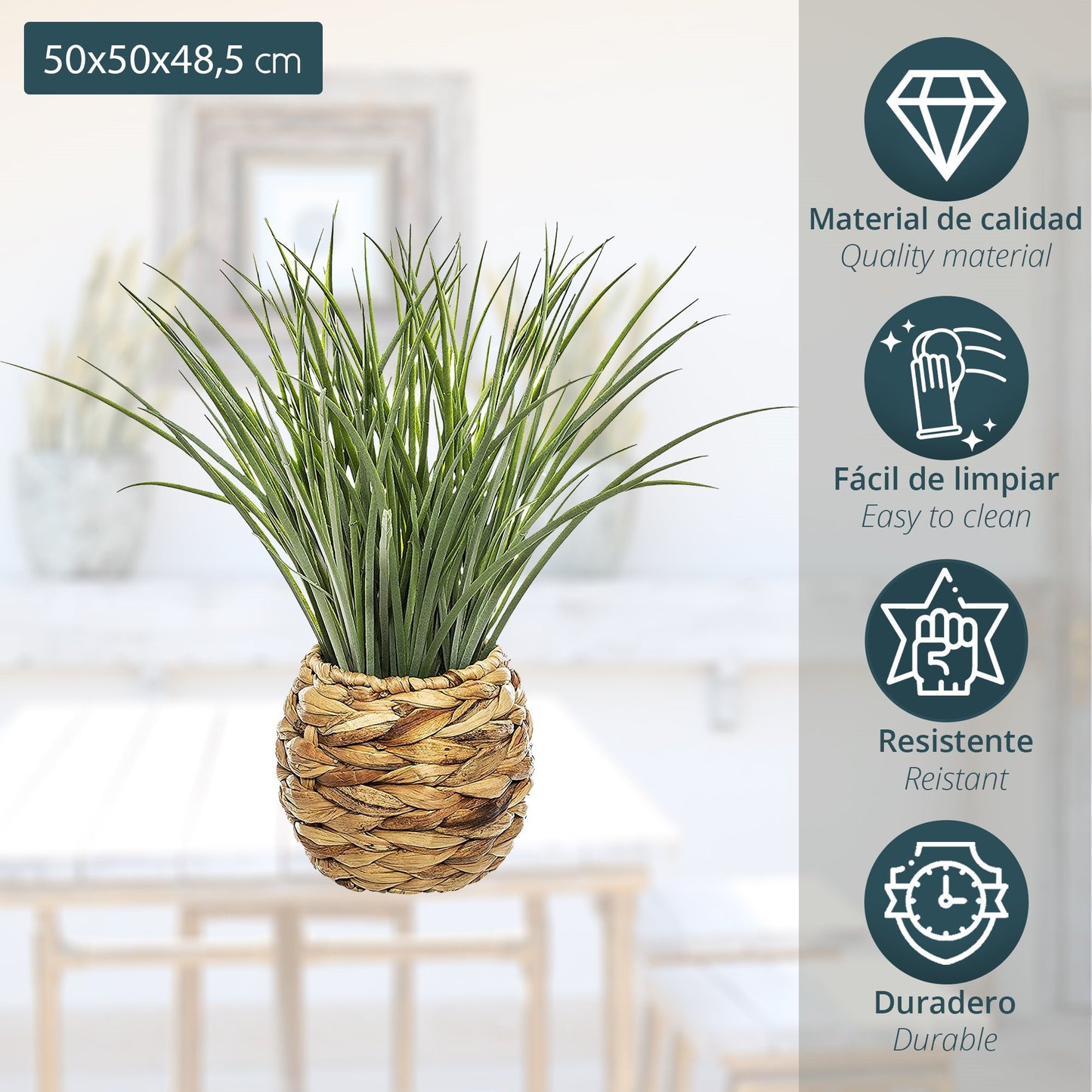 Maceta Decorativa Trenzada De Hojas De Jacinto Y Planta Decorativa L.50 X P.50_1