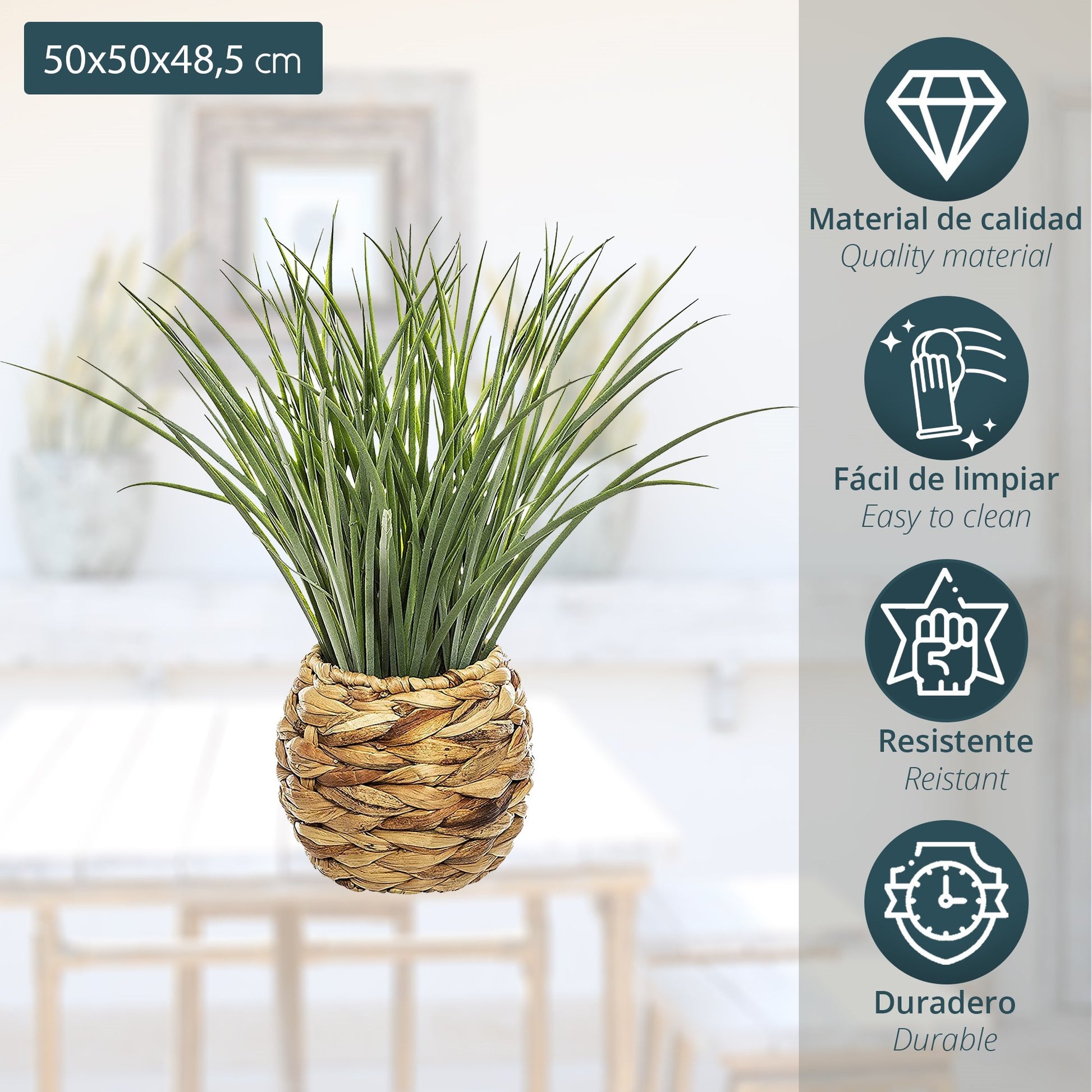 Maceta Decorativa Trenzada De Hojas De Jacinto Y Planta Decorativa L.50 X P.50_1
