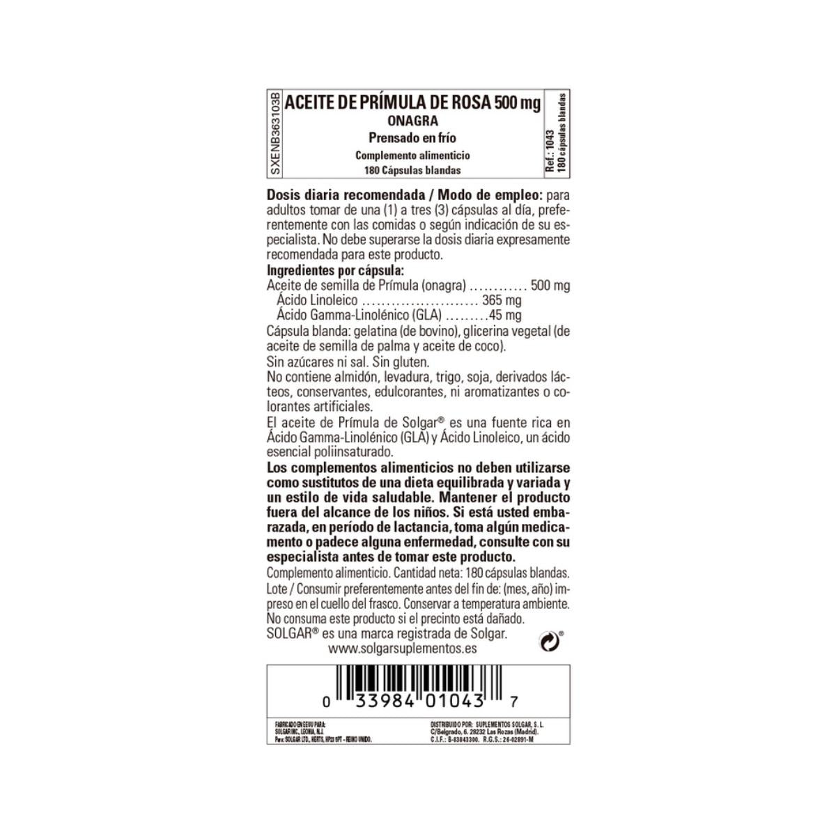 Óleo de Rosa Onagra, 180 Pérolas (500mg)