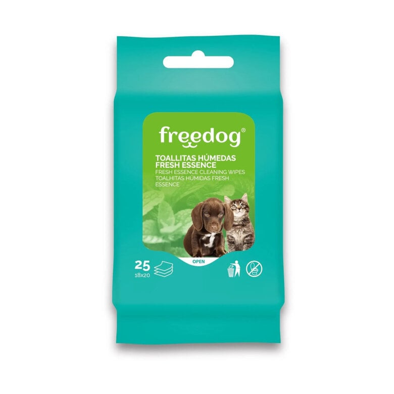 Freedog Fresh Essence Toalhitas Húmidas com Aloé Vera para Cães e Gatos, 25 Unidades