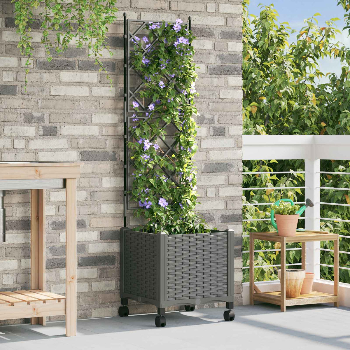 Jardinera Con Enrejado Y Ruedas Gris Claro 40 X 40 X 149 Cm Pp_1