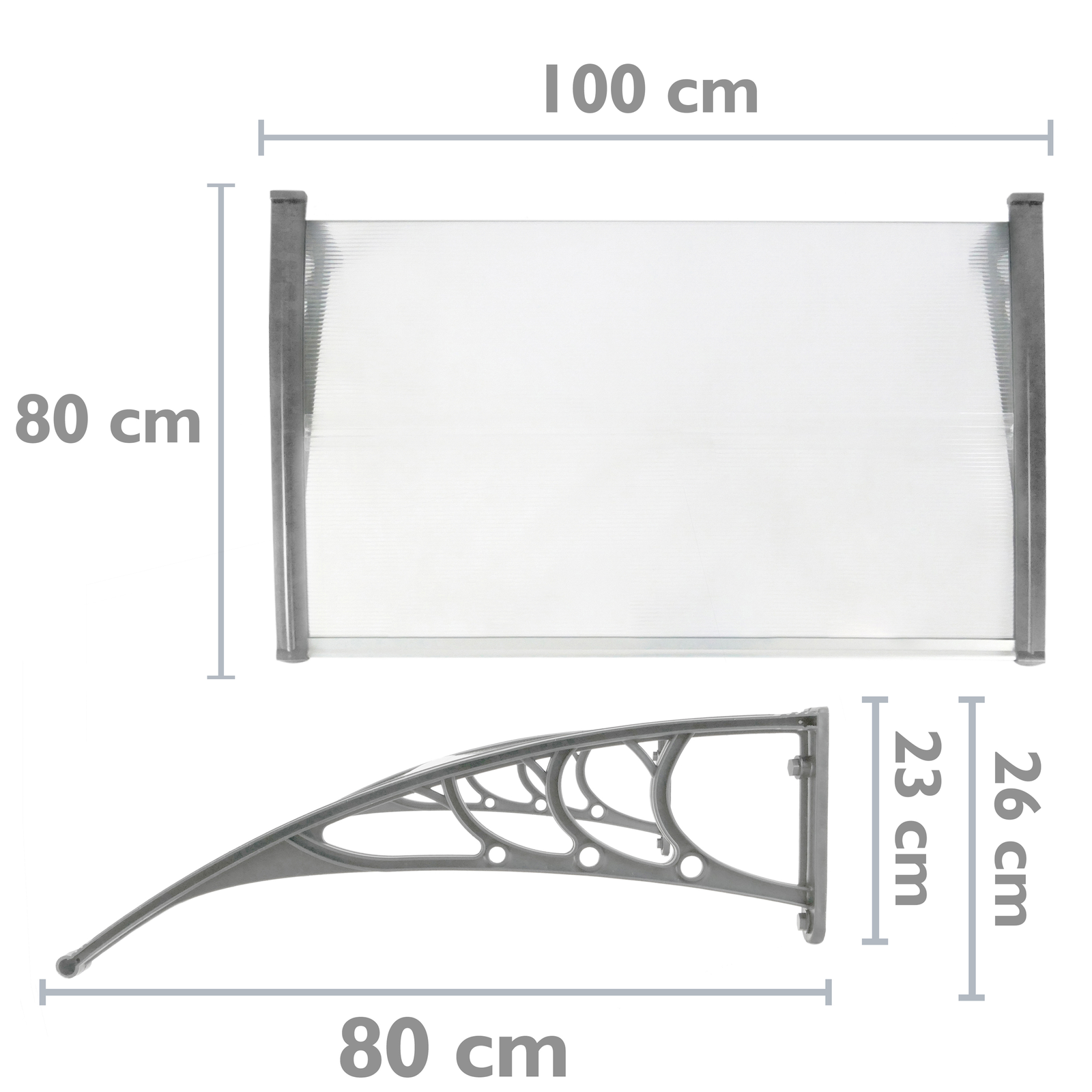 Tejadillo De Protección 100x80cm Marquesina Para Puertas Y Ventanas Gris_1