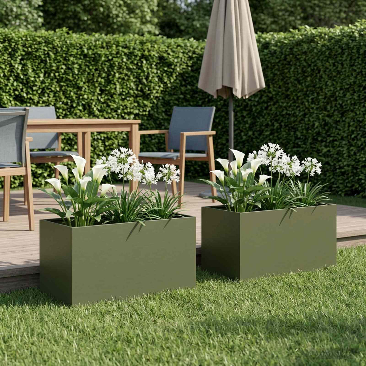 Macetero De Jardín 2 Uds. Verde Oliva 100 X 50 X 50 Cm_1
