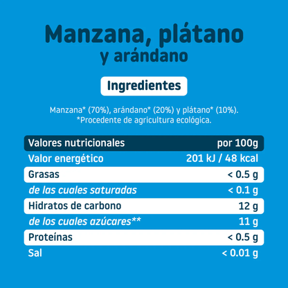Tarrito de Manzana, Plátano y Arándono BIO +6 meses Smileat 130g