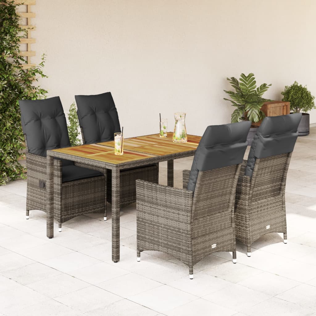 Set Comedor De Jardín 5 Piezas Con Cojines Ratán Sintético Gris / Vetonek_4