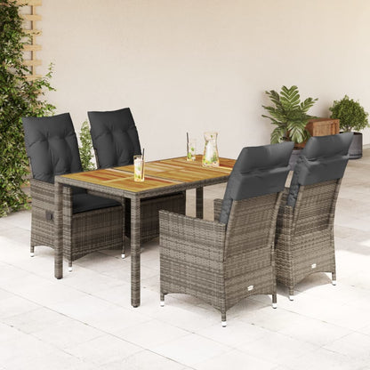 Set Comedor De Jardín 5 Piezas Con Cojines Ratán Sintético Gris / Vetonek_4