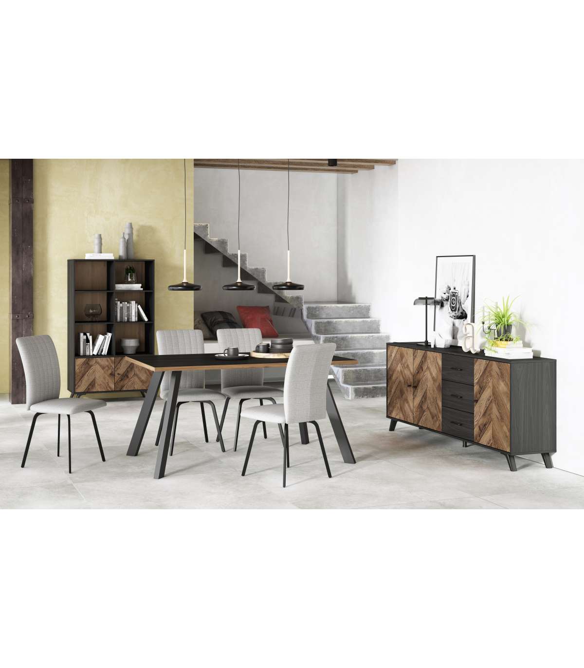 Mesa Comedor Rectangular Duna Acabado Bocamina/nogal, 78.5cm(alto) 160cm(ancho) 90cm(largo_1