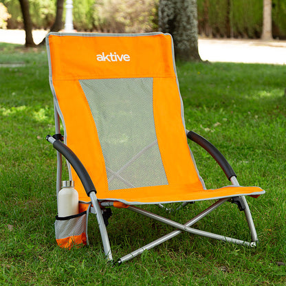 Pack 2 Sillas De Playa Bajas Y Transpirables Naranja C/posavasos Aktive_2