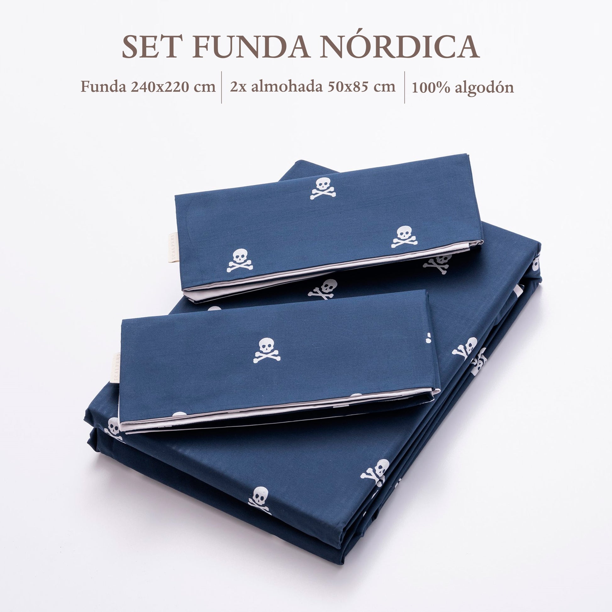 Set Cama (funda Nórdica 240x220 + 2 Fundas Almohada 50x85cm) 100% Algodón Navy Calaveras Scalpers Home_1