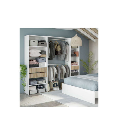 Armario Vestidor Tempo Con 3 Cajones Y 2 Barras De Colgar Color Blanco/natur. 187 Cm Alto_1
