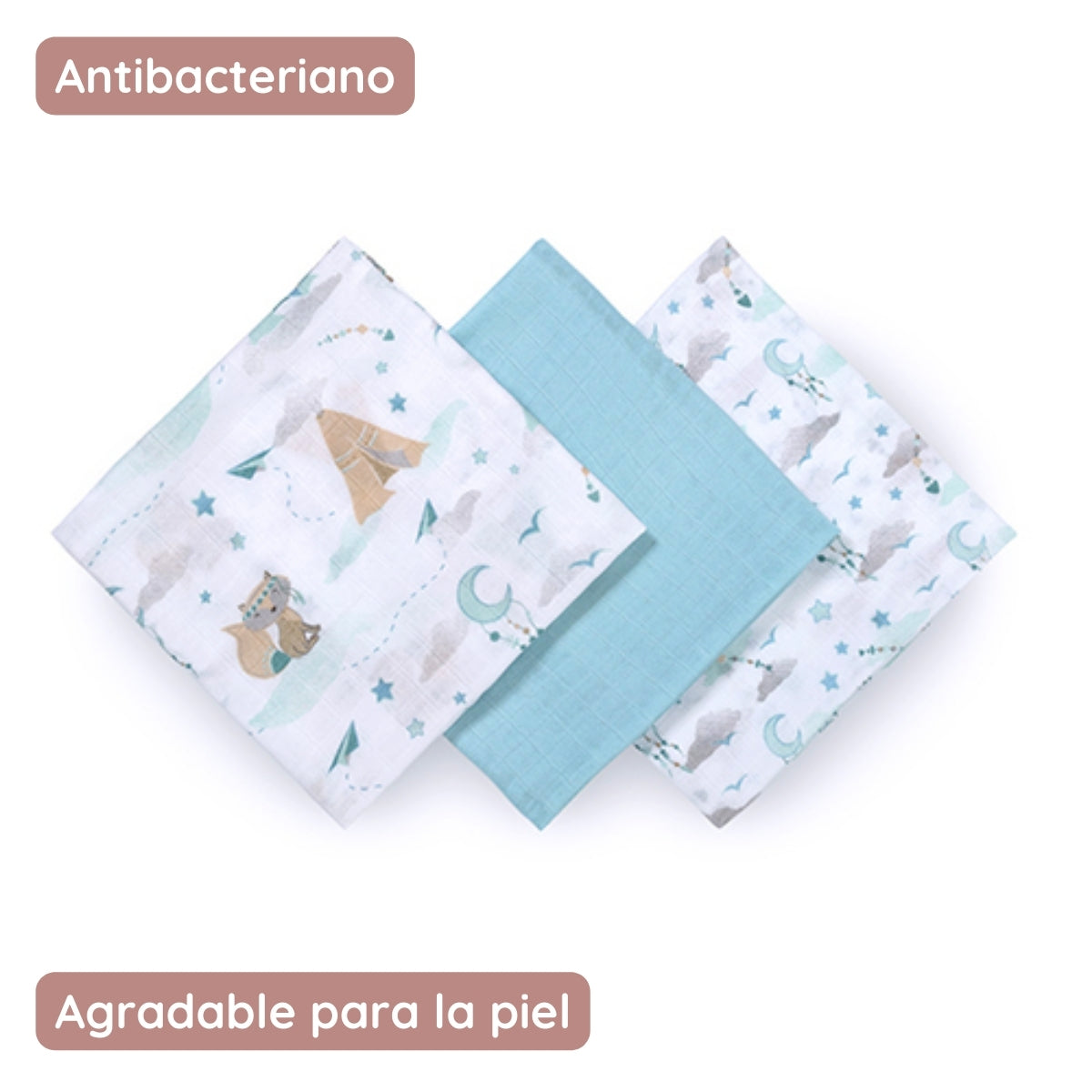 Pack 3 Muselinas Bambú Organico 70x70 Cm Mapache_2