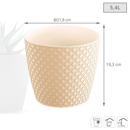 Maceta Orient 5,4l., Dimensiones (mm) 218x218x193, Color Crema