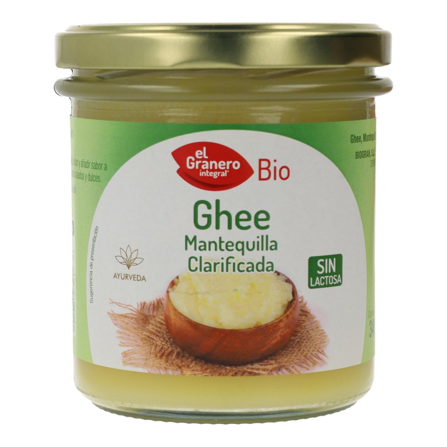 Manteiga clarificada ghee ayurvédica Bio El Granero, 340 ml